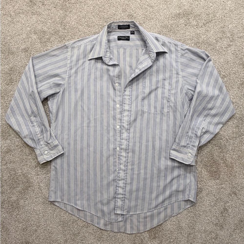 Dior Men's Casual Striped Button Down Shirt - Gray